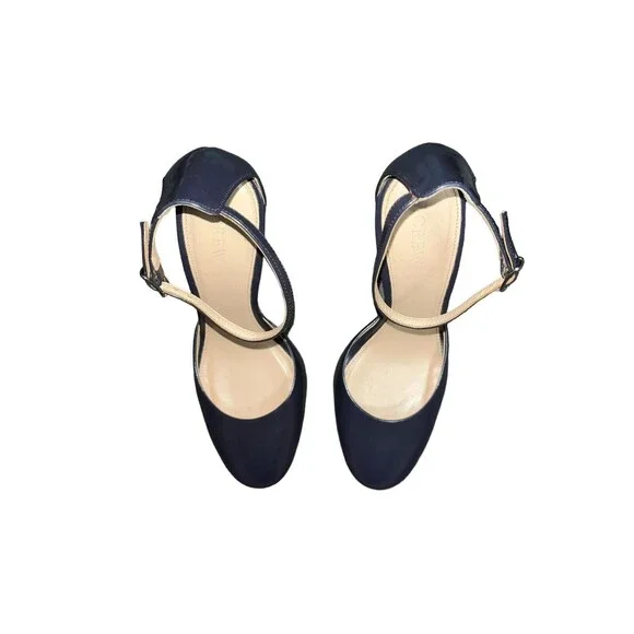 SOLD…….J Crew Maisie Leather Ankle Strap Round Toe Heels, BT907, Size 7 - Picture 2 of 7